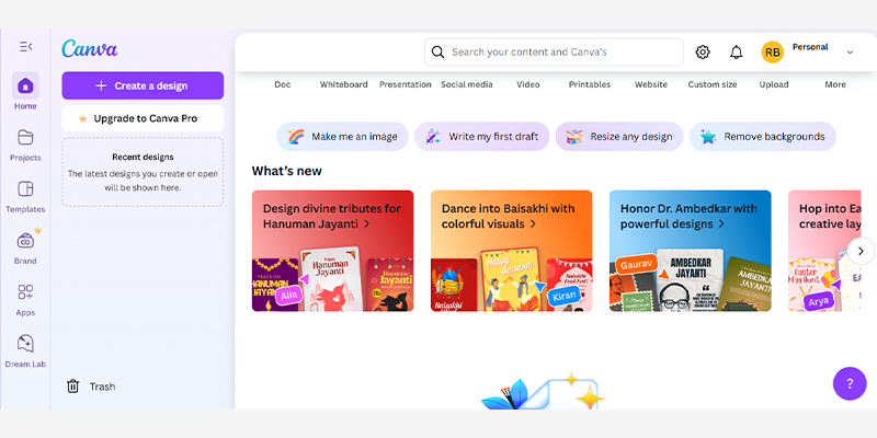 Canva Free user interface