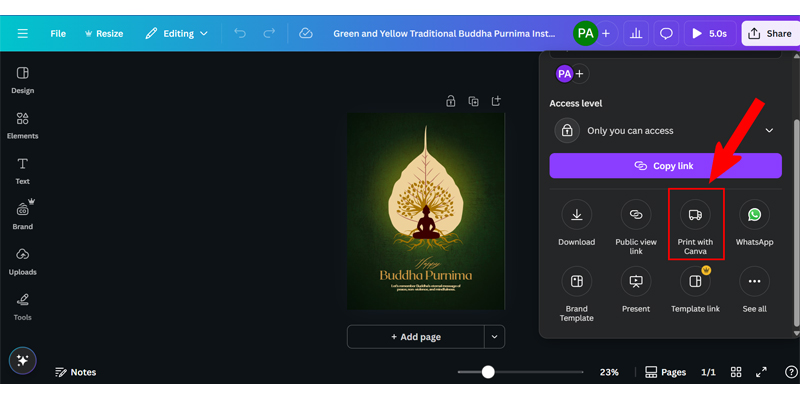 Canva Pro Print User Interface