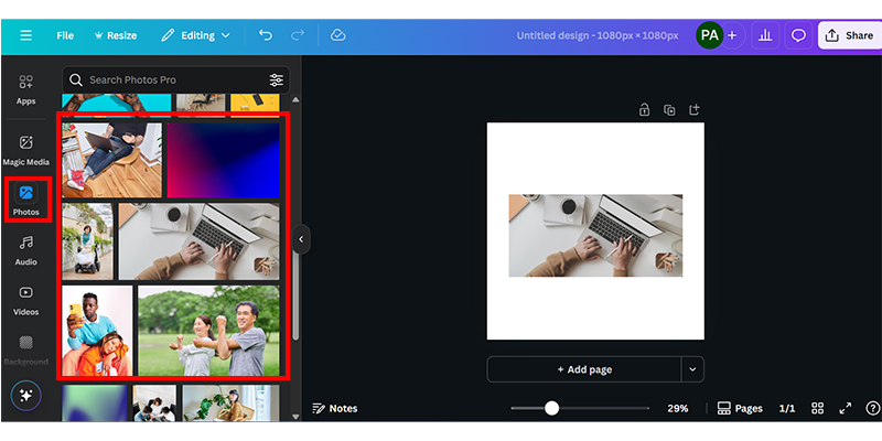 Canva Stock Images User Interface