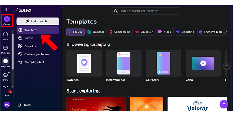 Canva Pro Template option user interface
