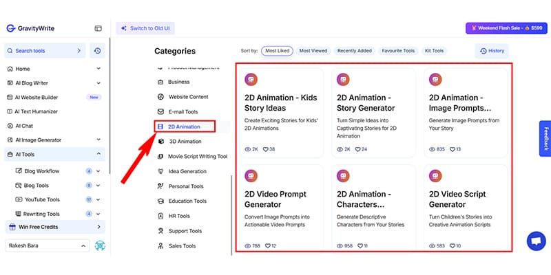 GravityWrite 2D Animation Tools User Interface