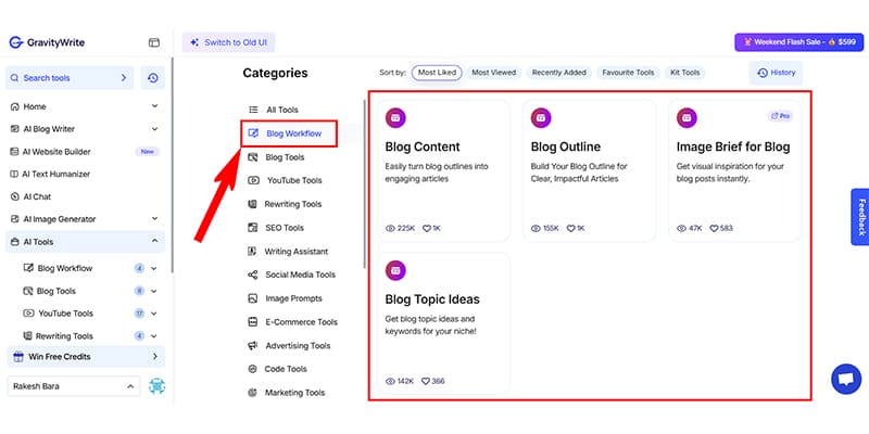GravityWrite Blog Workflow Tools User Interface