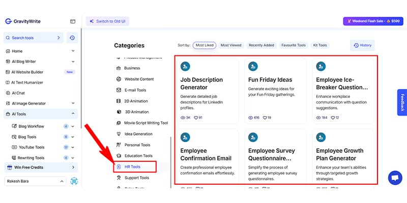GravityWrite HR Tools User Interface
