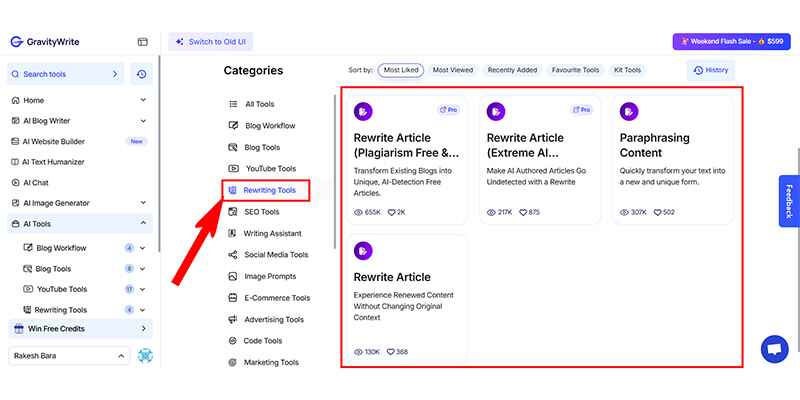 GravityWrite Rewriting Tools User Interface