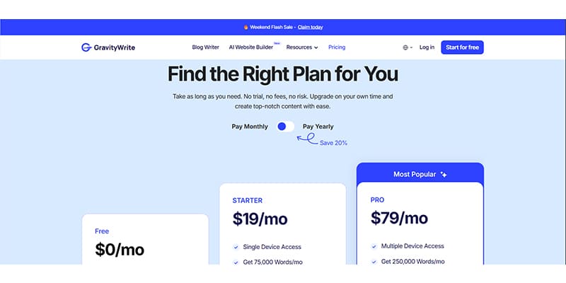 GrivityWrite Pricing and Plan